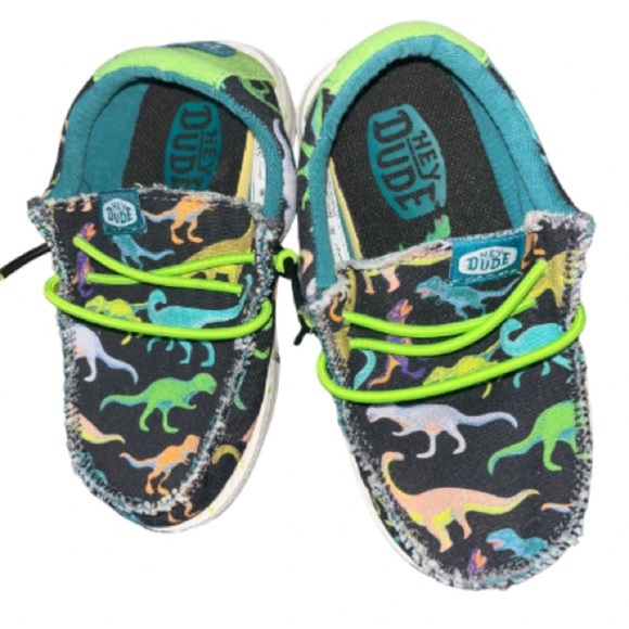 Hey Dude Kids Sneakers - Black and Neon Green Dinosaur Print - Picture 8 of 8